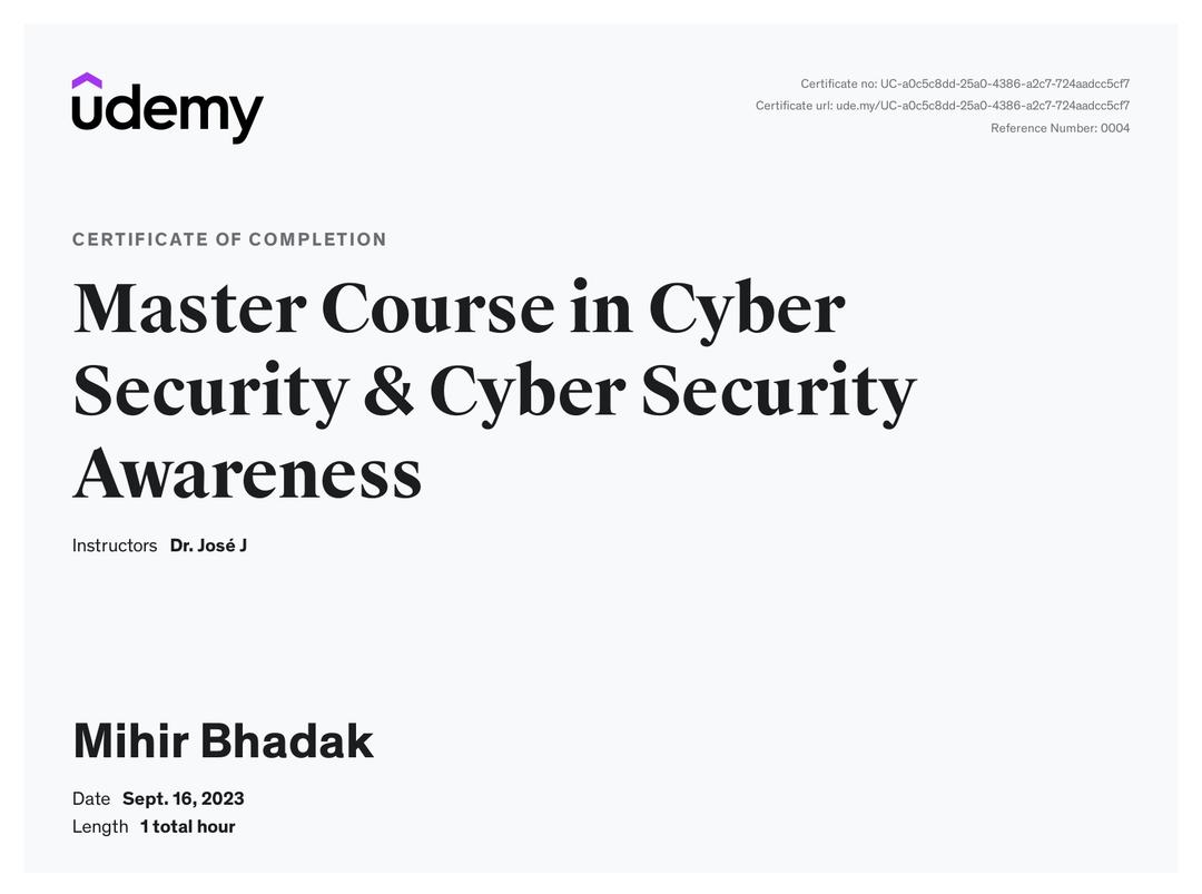 Master Course in Cyber Security & Cyber Security Awareness