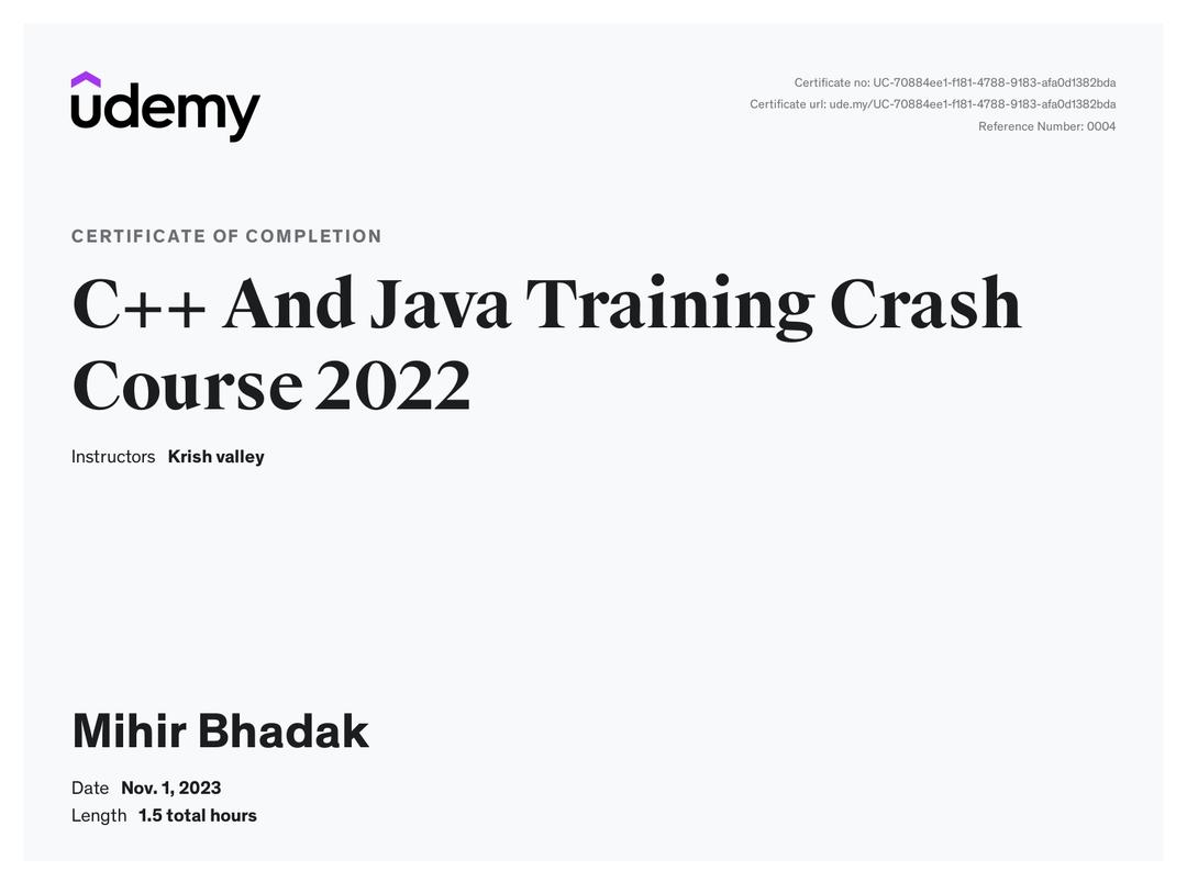 C++ And Java Training Crash Course 2022